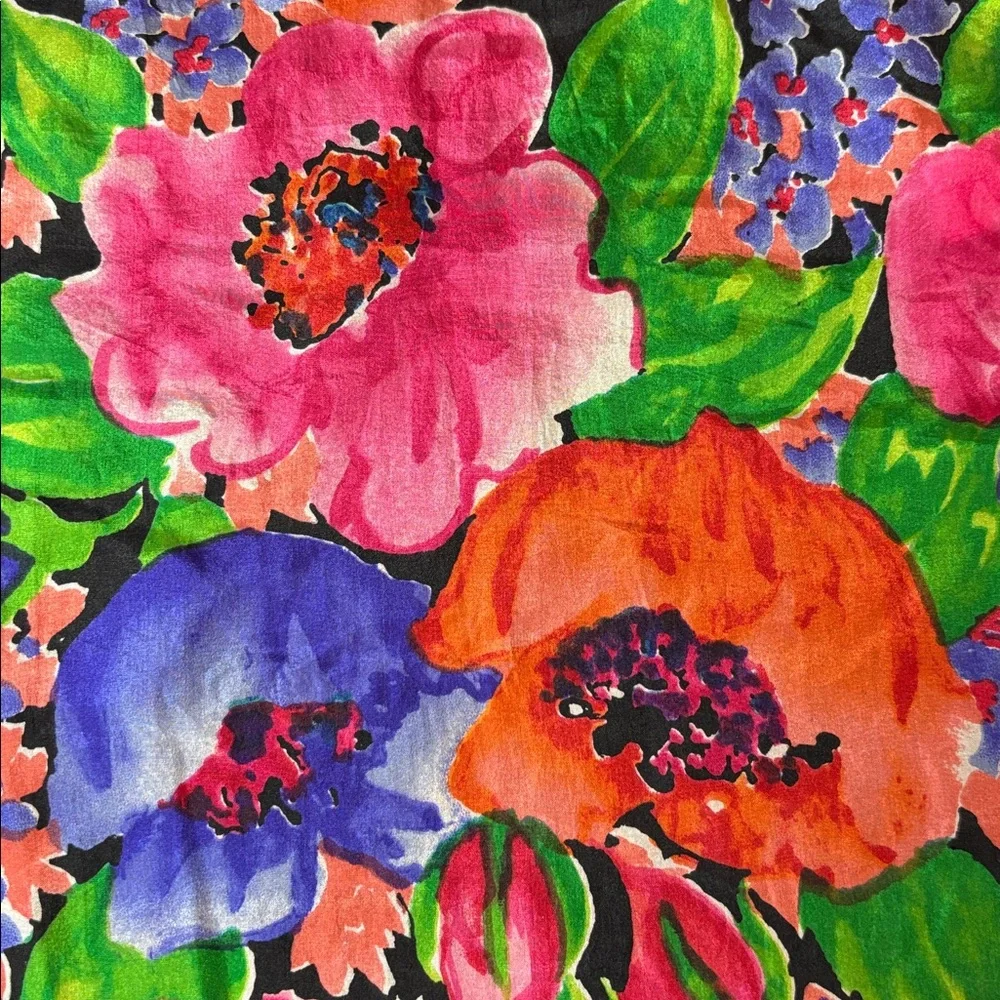 Express Colorful Floral 100% Silk Scarf  10” x 86”